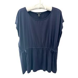 EILEEN FISHER | Navy Blue Drawstring Waist Top Minimalist Sustainable | XL
